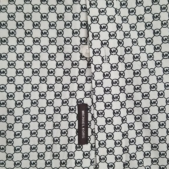 Michael Kors Slim Fit Monogram Allover MK Long Sleeve Shirt Sz Large - Picture 4 of 8